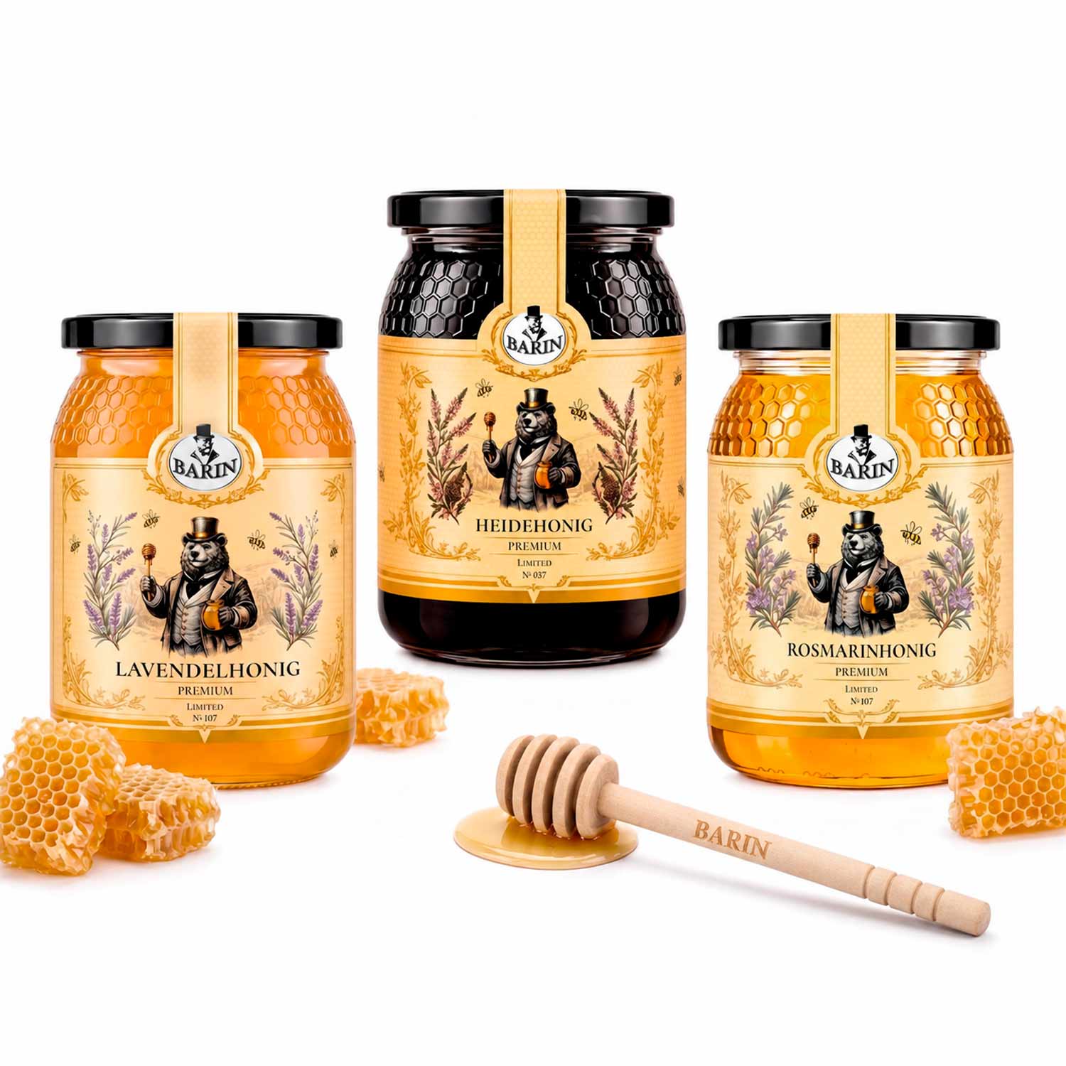 BARIN Honig Genuss Set – Heide, Lavendel & Rosmarin (3 x 500 g)