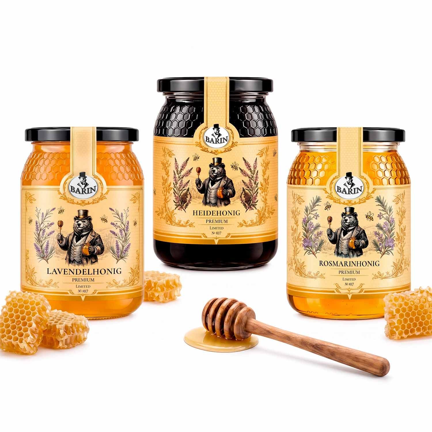 BARIN Honig Genuss Set – Heide, Lavendel & Rosmarin (3 x 500 g)