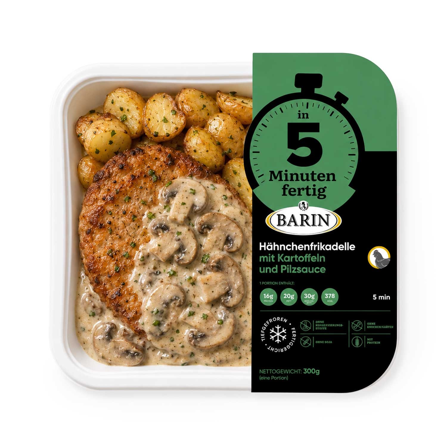 BARIN In 5 Minuten fertig Hähnchenfrikadelle mit Kartoffeln und Pilzsauce, 300 g