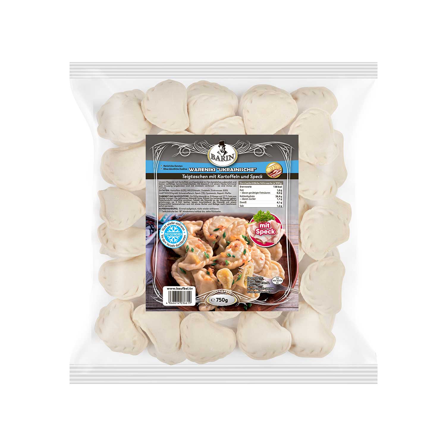 BARIN SET: 3x Wareniki mit Kartoffeln und Speck, 750 g TK (ges. Netto 2,25 kg)