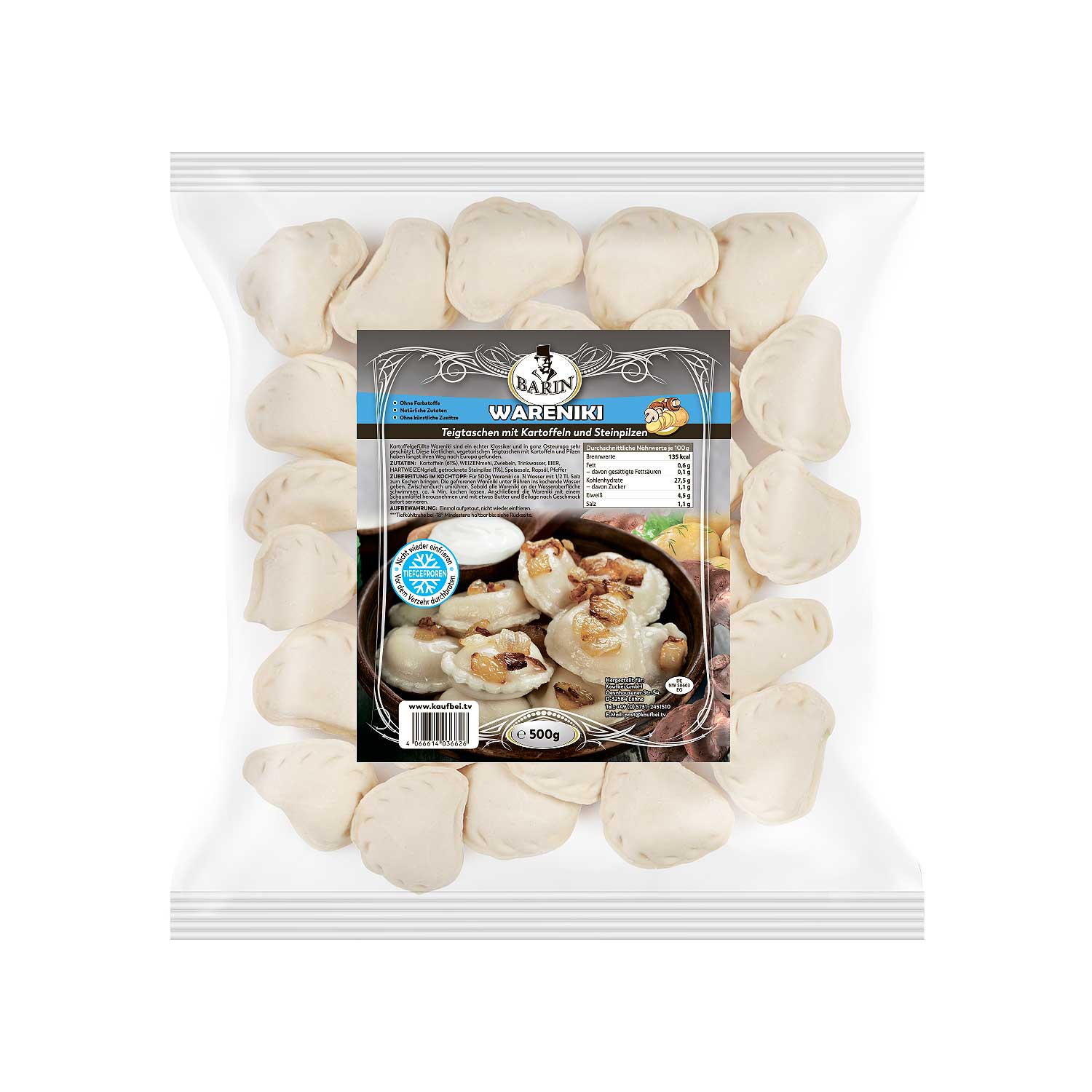 BARIN SET: 3x Wareniki mit Kartoffeln & Pilzen, 500g TK (ges. Netto 1,5 kg)