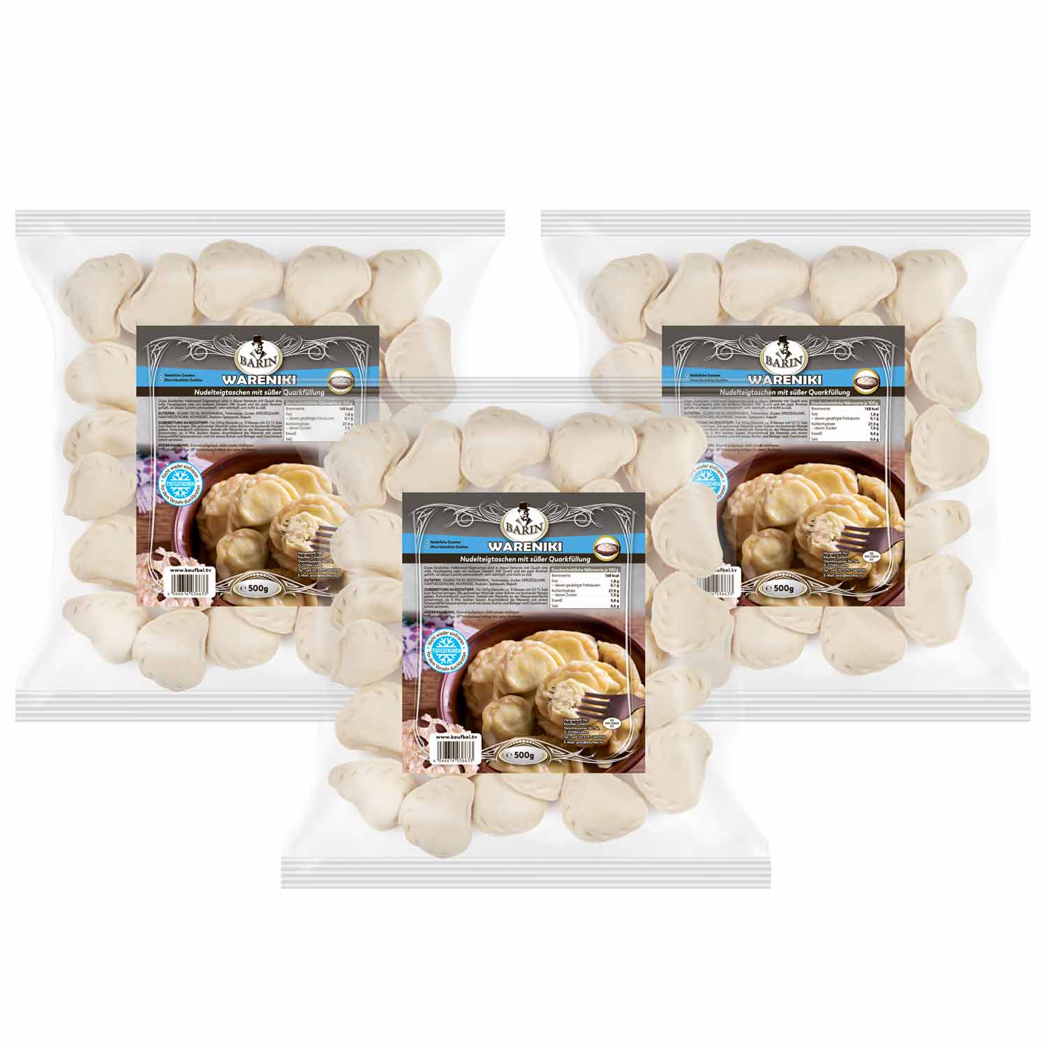 BARIN SET: 3x Wareniki mit Quark, 500 g TK (ges. Netto 1,5 kg)