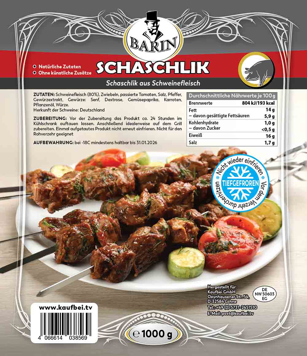 BARIN Schaschlik - marinierter Schweinenacken (1000g je Packung)