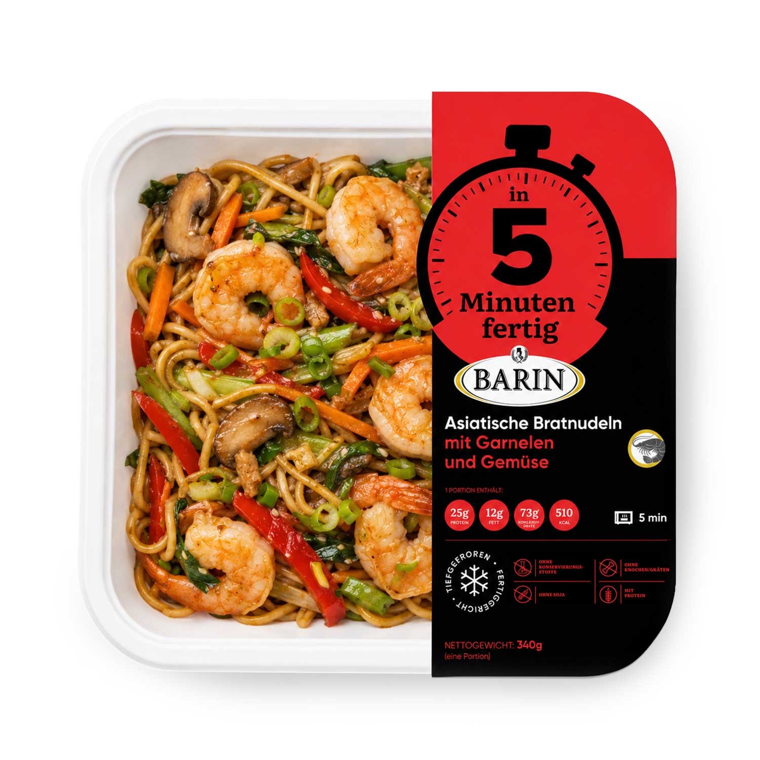 BARIN in 5 Minuten fertig Asiatische Bratnudeln mit Garnelen und Gemüse, 350 g