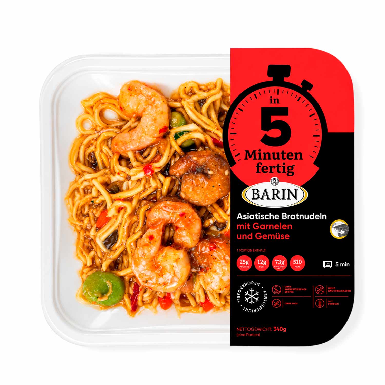 BARIN in 5 Minuten fertig Asiatische Bratnudeln mit Garnelen und Gemüse, 340 g