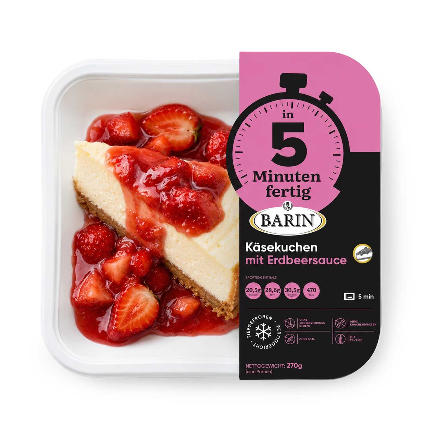 BARIN in 5 Minuten fertig Käsekuchen mit Erdbeersauce, 270 g